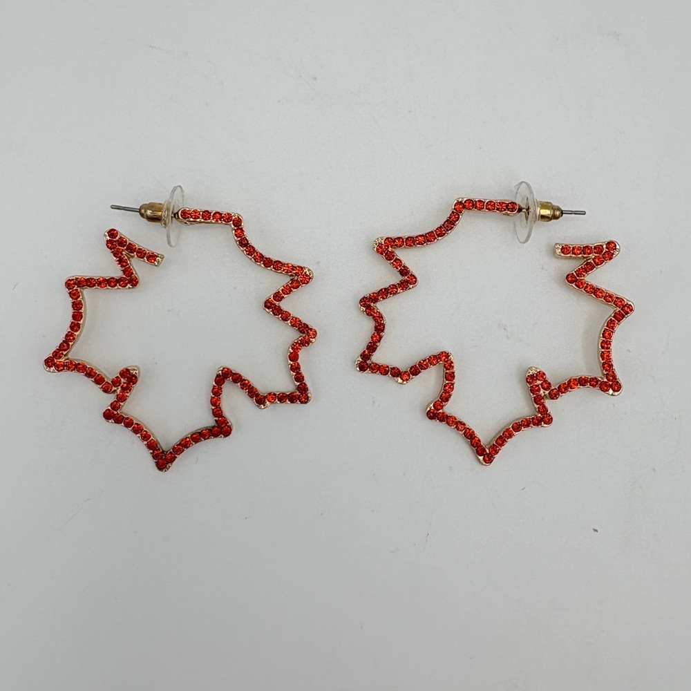 Gold Maple Leaf Earrings with Orange Accent Stones NWT